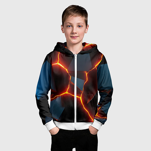 Детская толстовка на молнии Трещины неоновые / 3D-Белый – фото 3