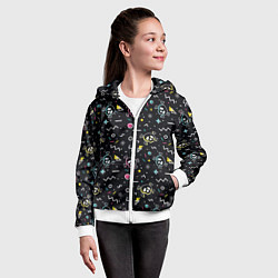 Толстовка на молнии детская Паттерн с черепами и геометрическими фигурами в ст, цвет: 3D-белый — фото 2