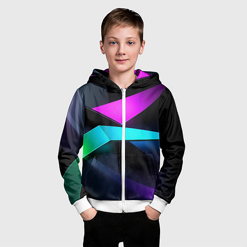Детская толстовка на молнии Neon colored geometric / 3D-Белый – фото 3
