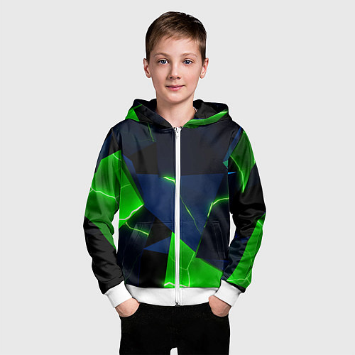 Детская толстовка на молнии Neon tile green / 3D-Белый – фото 3