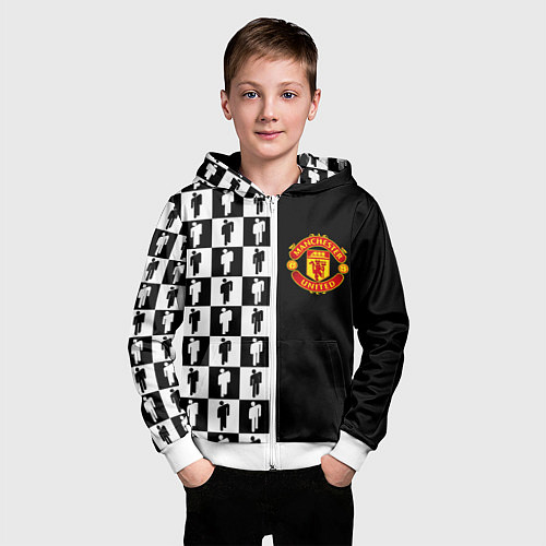 Детская толстовка на молнии Манчестер Юнайтед текстура люди / 3D-Белый – фото 3