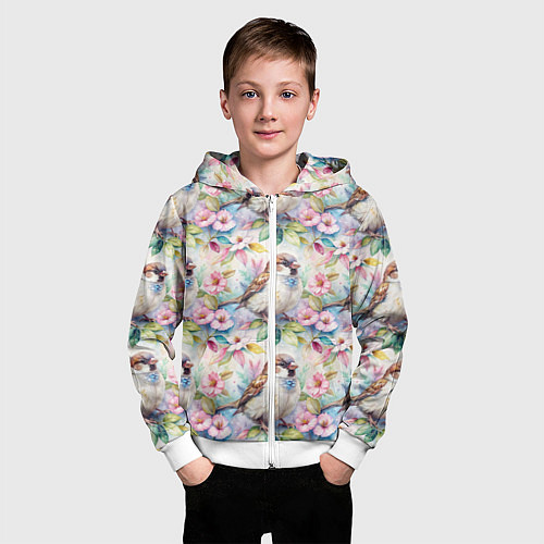 Детская толстовка на молнии Воробей в ярких цветах паттерн / 3D-Белый – фото 3