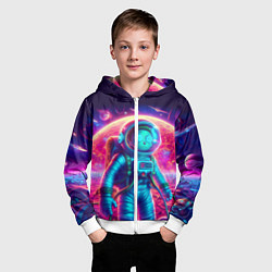 Толстовка на молнии детская Морти в одиночестве на неоновой планете, цвет: 3D-белый — фото 2