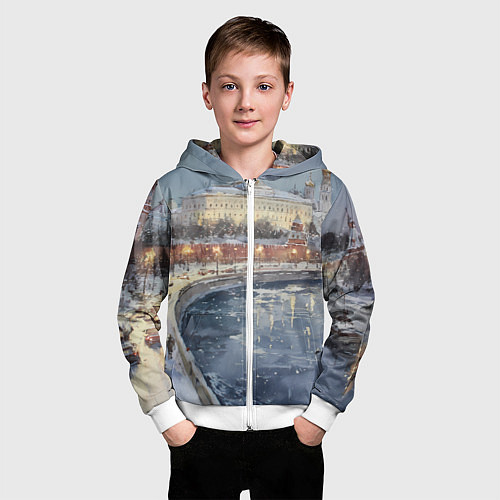 Детская толстовка на молнии Новогодние праздники в Москве / 3D-Белый – фото 3