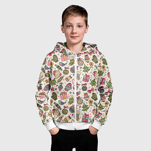 Детская толстовка на молнии Новогодний паттерн / 3D-Белый – фото 3