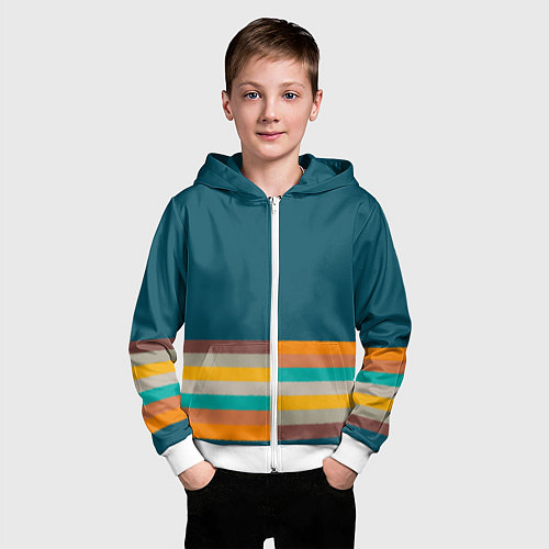 Детская толстовка на молнии Индиго и шумовой градиент заката с текстурой / 3D-Белый – фото 3