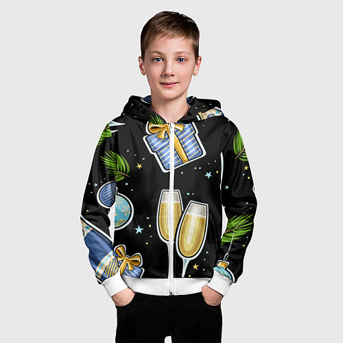 Детская толстовка на молнии Новогодний вайб / 3D-Белый – фото 3