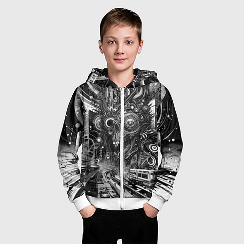 Детская толстовка на молнии Cyber urban skull - ai art fantasy / 3D-Белый – фото 3