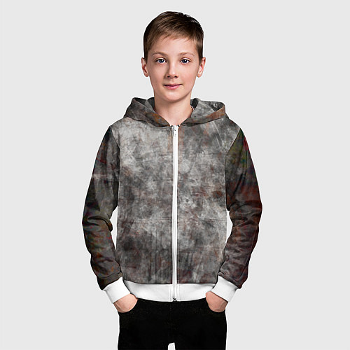 Детская толстовка на молнии Абстракция - gray stone / 3D-Белый – фото 3
