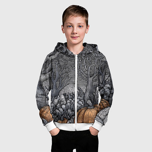 Детская толстовка на молнии Осенние шалости духов / 3D-Белый – фото 3