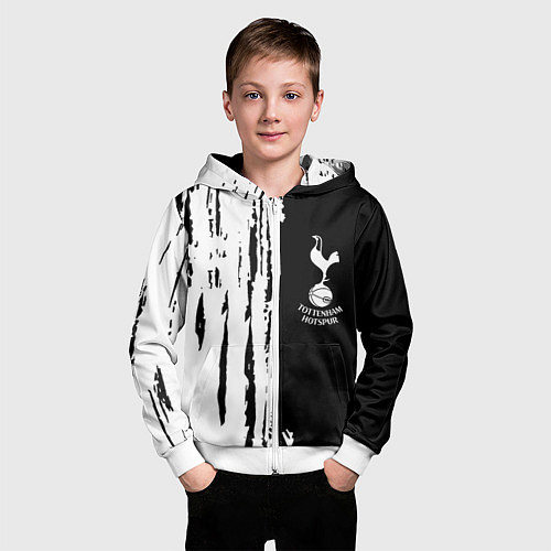 Детская толстовка на молнии Tottenham Hotspur белые краски / 3D-Белый – фото 3