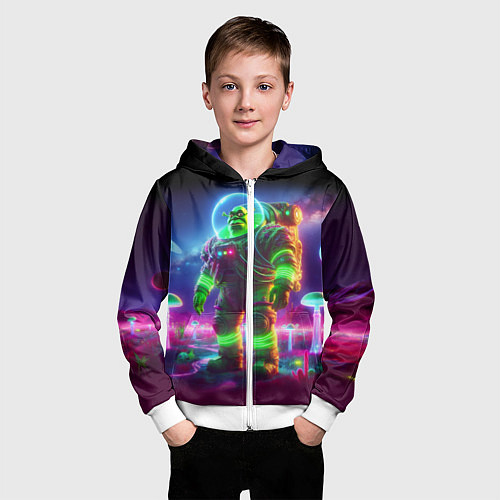 Детская толстовка на молнии Космонавт Шрук в неоновом скафандре на загадочной / 3D-Белый – фото 3