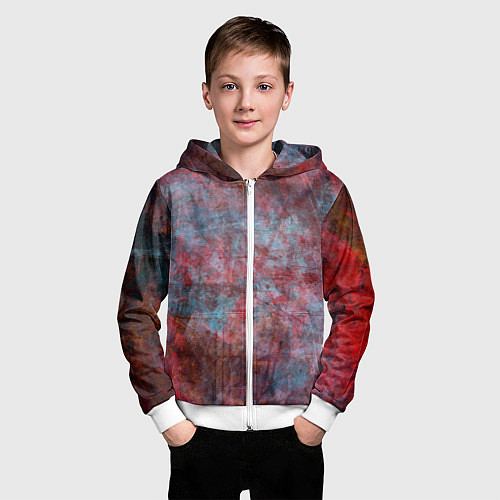 Детская толстовка на молнии Абстракция - red rust on blue / 3D-Белый – фото 3