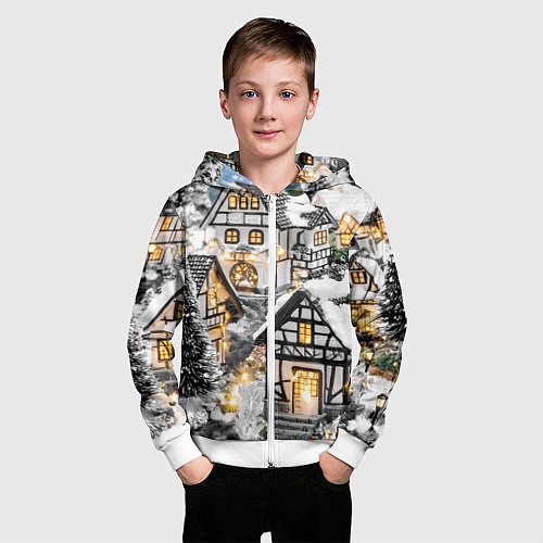 Детская толстовка на молнии Объемные новогодние дома / 3D-Белый – фото 3