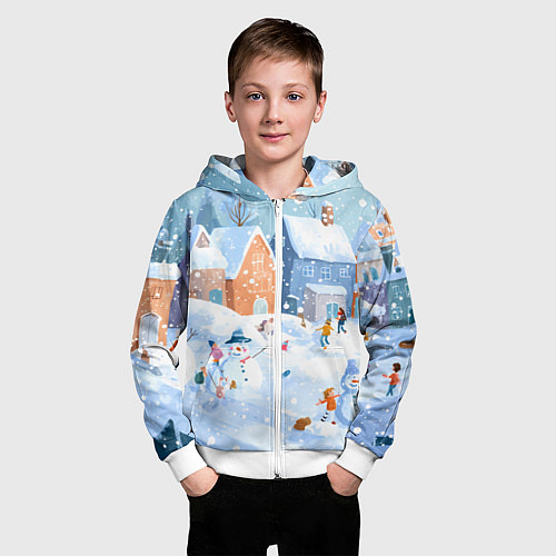 Детская толстовка на молнии Предновогодний день во дворе / 3D-Белый – фото 3