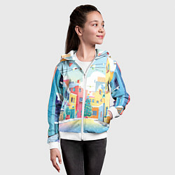 Толстовка на молнии детская Разноцветный новогодний дворик, цвет: 3D-белый — фото 2