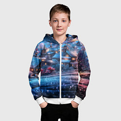 Толстовка на молнии детская Новогодний двор в блестках, цвет: 3D-белый — фото 2