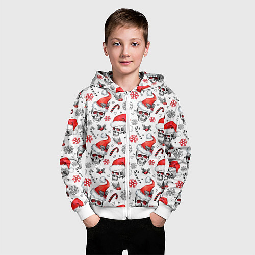 Детская толстовка на молнии Новогодние черепа / 3D-Белый – фото 3