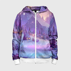 Толстовка на молнии детская Новогодняя магическая атмосфера, цвет: 3D-белый