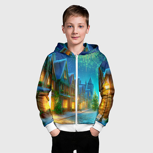 Детская толстовка на молнии Праздничный новогодний салют / 3D-Белый – фото 3