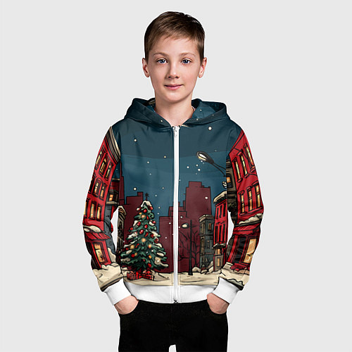 Детская толстовка на молнии Новогодняя ночь / 3D-Белый – фото 3