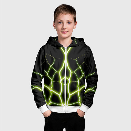 Детская толстовка на молнии Color green black / 3D-Белый – фото 3