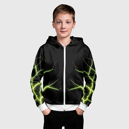 Детская толстовка на молнии Color green black / 3D-Белый – фото 3