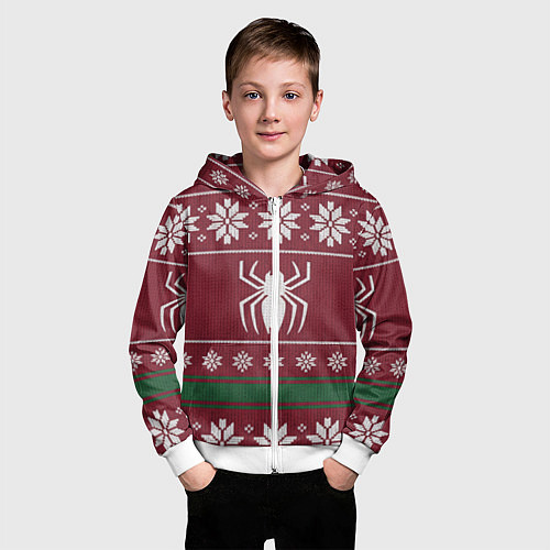 Детская толстовка на молнии Рождественский свитер Человека паука / 3D-Белый – фото 3