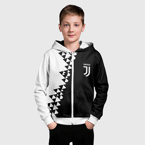 Детская толстовка на молнии Juventus черно белая геометрия текстура / 3D-Белый – фото 3