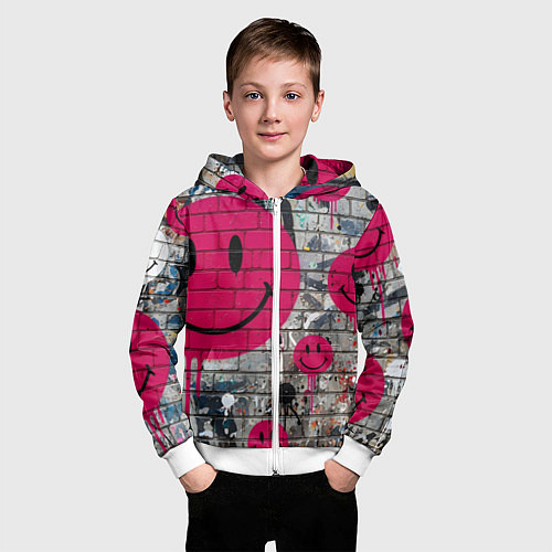 Детская толстовка на молнии Розовые смайлы граффити / 3D-Белый – фото 3