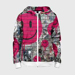 Толстовка на молнии детская Розовые смайлы граффити, цвет: 3D-белый