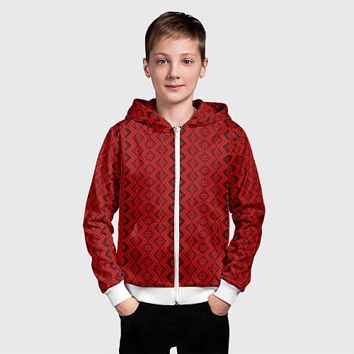 Детская толстовка на молнии Орнамент - славянская вышивка / 3D-Белый – фото 3