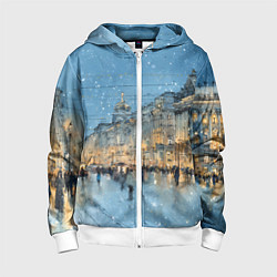 Толстовка на молнии детская Снежный вечер Санкт-Петербурга, цвет: 3D-белый