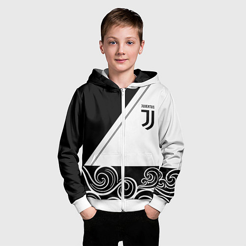 Детская толстовка на молнии Ювентус геометрия полосы текстура / 3D-Белый – фото 3