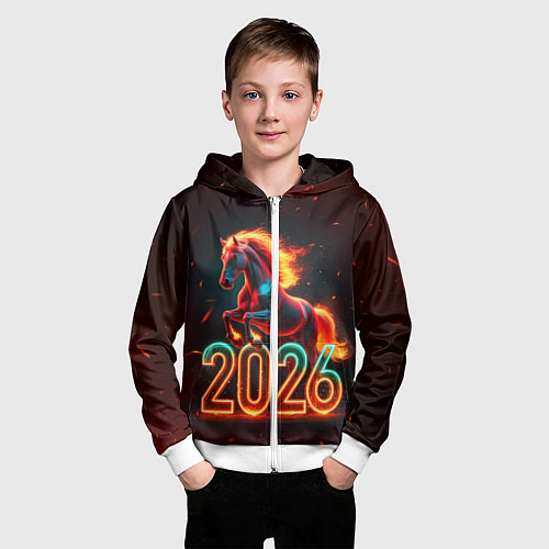 Детская толстовка на молнии Светящаяся лошадь 2026 / 3D-Белый – фото 3