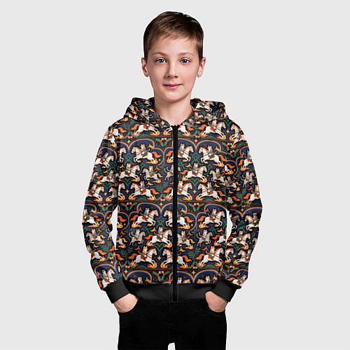 Детская толстовка на молнии Новогодние коты всадники на лошади / 3D-Черный – фото 3