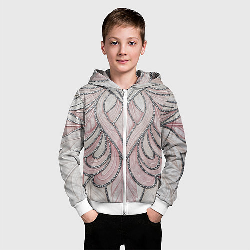 Детская толстовка на молнии Нежно розовый орнамент из перьев / 3D-Белый – фото 3