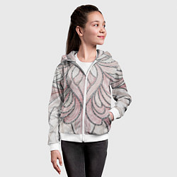 Толстовка на молнии детская Нежно розовый орнамент из перьев, цвет: 3D-белый — фото 2