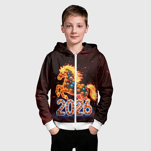 Детская толстовка на молнии Праздничная лошадь / 3D-Белый – фото 3
