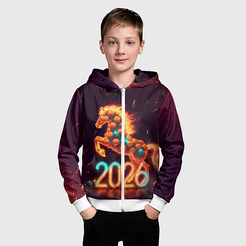 Детская толстовка на молнии Новогодняя мандариновая лошадь 2026 / 3D-Белый – фото 3