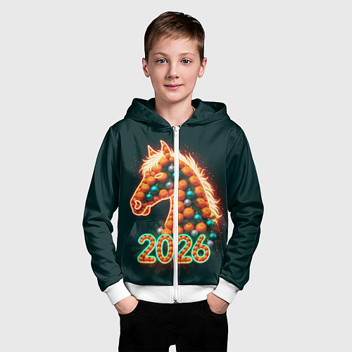 Детская толстовка на молнии Праздничная лошадь 2026 / 3D-Белый – фото 3