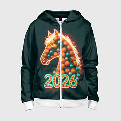 Толстовка на молнии детская Праздничная лошадь 2026, цвет: 3D-белый