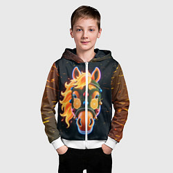 Толстовка на молнии детская Новогодняя мандариновая лошадь, цвет: 3D-белый — фото 2