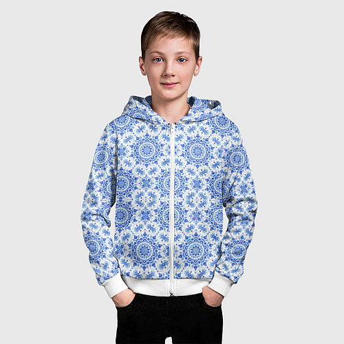 Детская толстовка на молнии Русский стиль гжель / 3D-Белый – фото 3