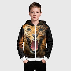 Толстовка на молнии детская Рык леопарда, цвет: 3D-белый — фото 2