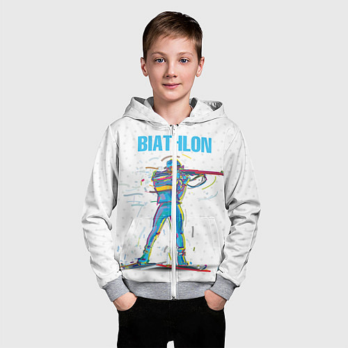 Детская толстовка на молнии Биатлон / 3D-Меланж – фото 3