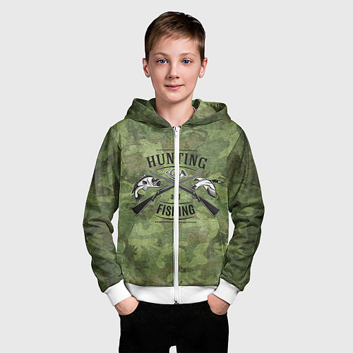 Детская толстовка на молнии Hunting & Fishing / 3D-Белый – фото 3