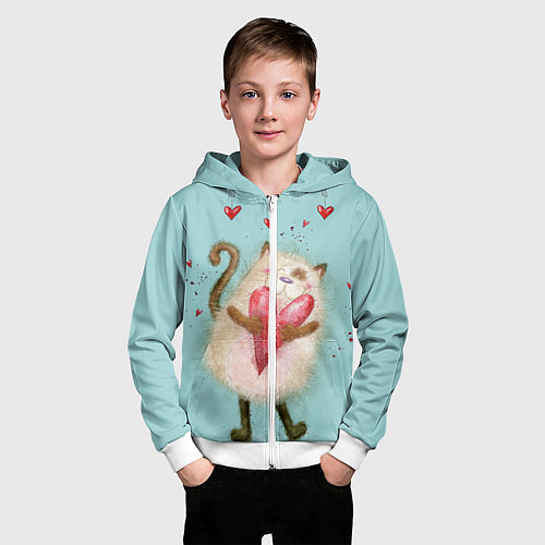 Детская толстовка на молнии Котик / 3D-Белый – фото 3