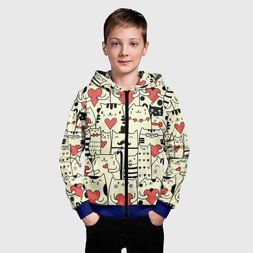 Детская толстовка на молнии Любящие котики / 3D-Синий – фото 3
