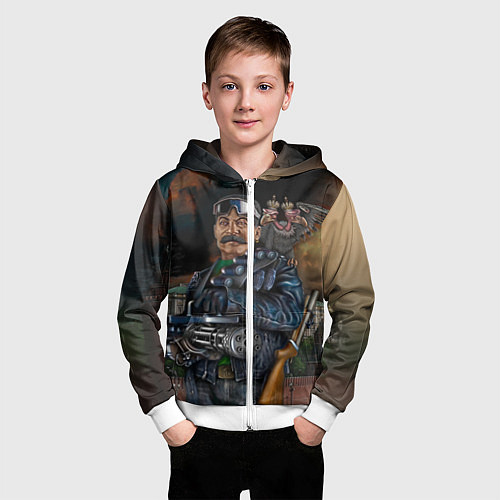 Детская толстовка на молнии Сталин военный / 3D-Белый – фото 3
